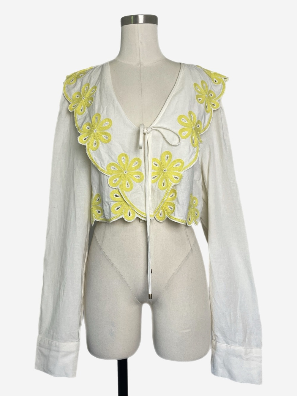 Free People Ivory linen Amina top embroidered floral boho western poetcore XL